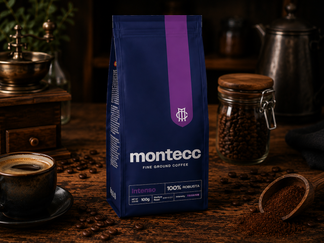 Montecc Intenso fine ground on a rustic table