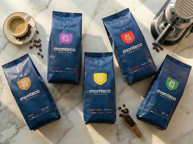 Montecc — the five blends in whole bean on a café bar